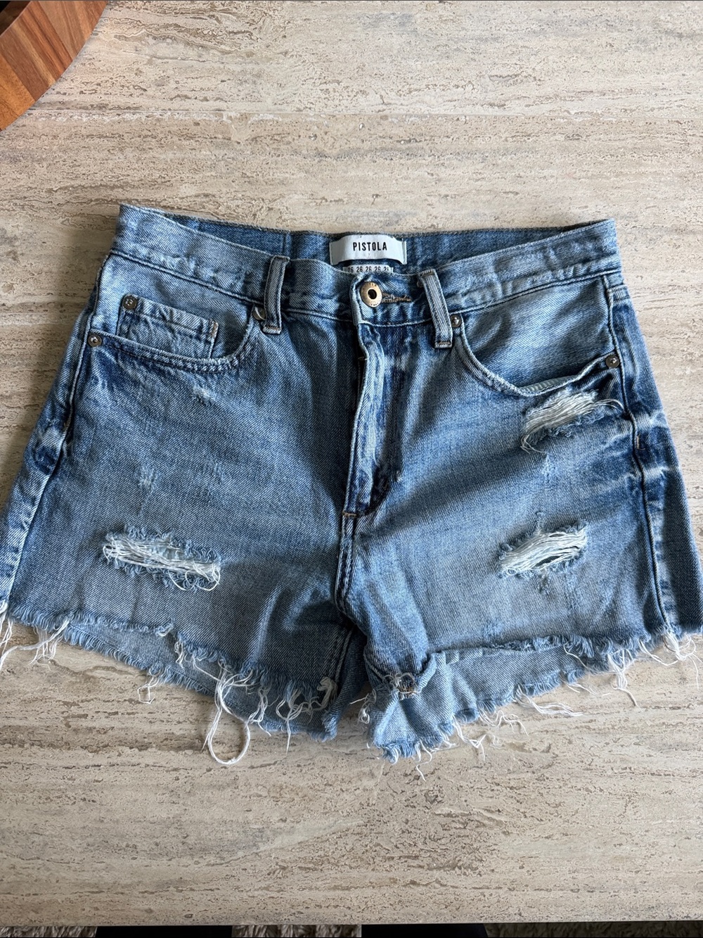 pistola Light Wash Distressed Denim Cutoff Shorts